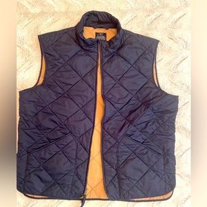 J.Crew navy puffer zip up vest. LNC Quilted duck brown liner. Unisex SZ LG